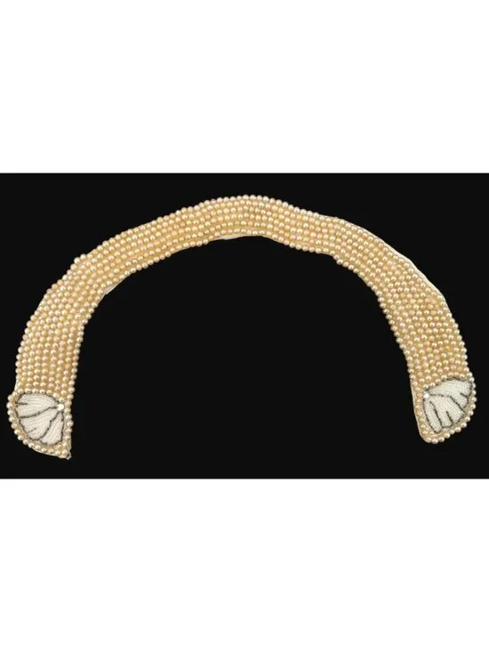 Vintage Faux Pearl Beaded Collar Sweater Necklace Shell Motif 1950s Rhinestone - Picture 3 of 7